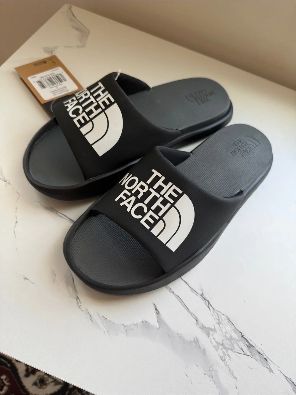 The North Face Black Slide Sandals with White Logo